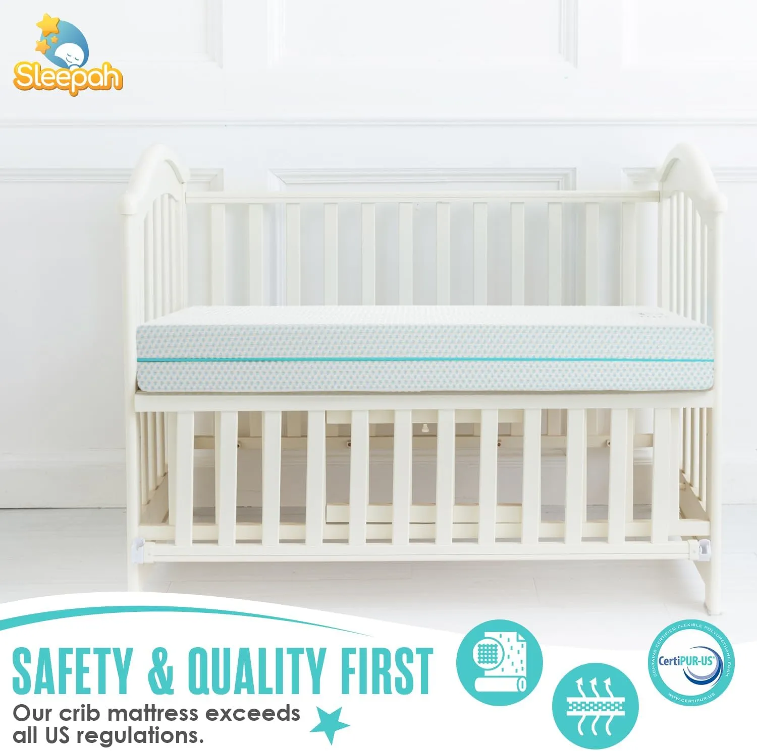 Sleepah 5.5” Crib & Toddler Bed Mattress Dual Sided Cooling Memory Foam – Waterproof Washable Breathable Soft Cotton Fabric – CertiPUR Firm Baby Mattress - Toddler Mattress Baby Crib Mattress