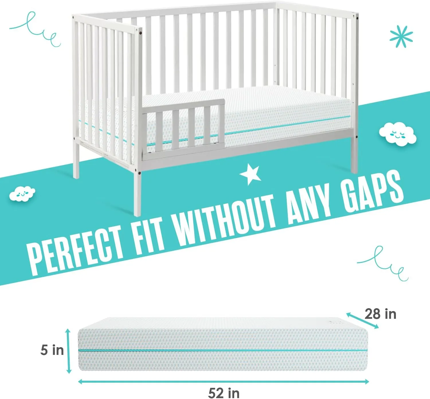 Sleepah 5.5” Crib & Toddler Bed Mattress Dual Sided Cooling Memory Foam – Waterproof Washable Breathable Soft Cotton Fabric – CertiPUR Firm Baby Mattress - Toddler Mattress Baby Crib Mattress