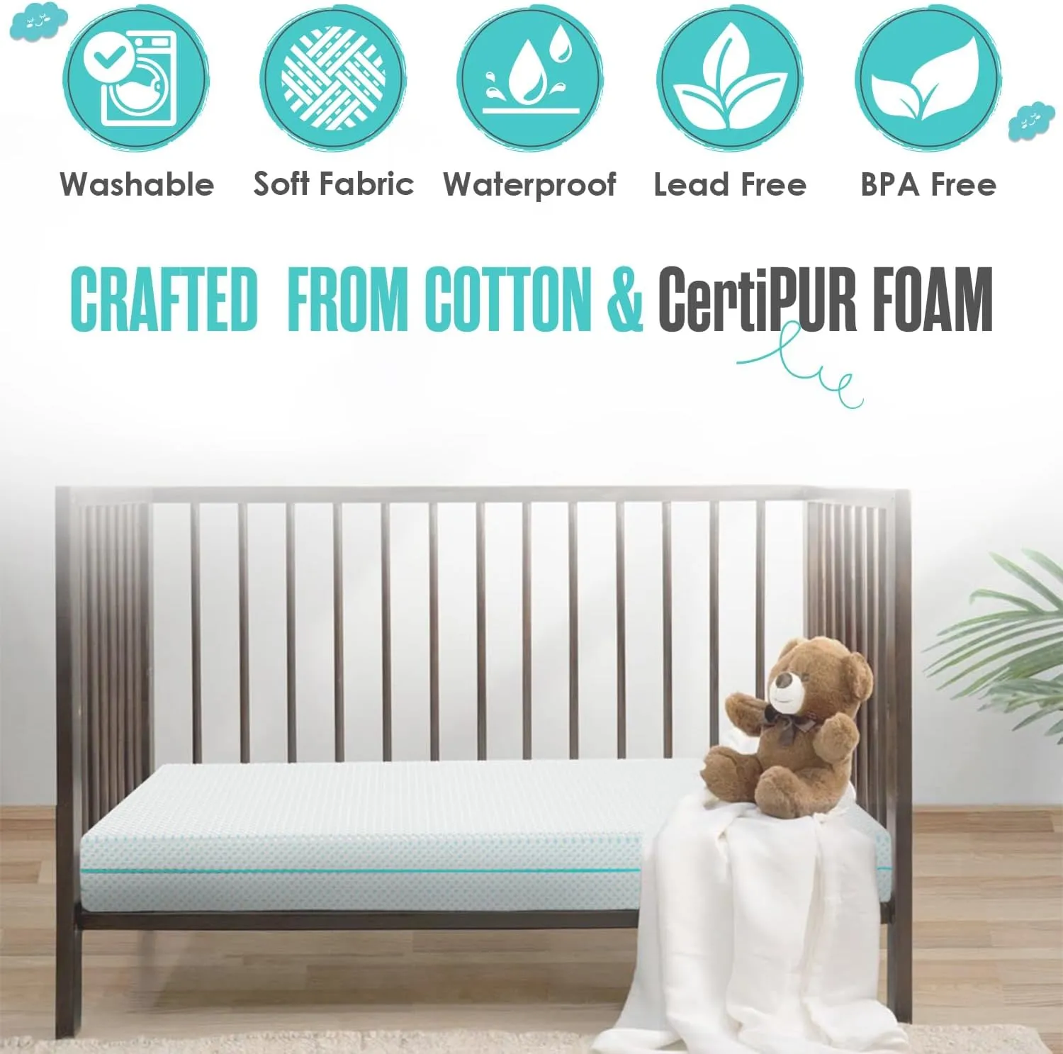 Sleepah 5.5” Crib & Toddler Bed Mattress Dual Sided Cooling Memory Foam – Waterproof Washable Breathable Soft Cotton Fabric – CertiPUR Firm Baby Mattress - Toddler Mattress Baby Crib Mattress