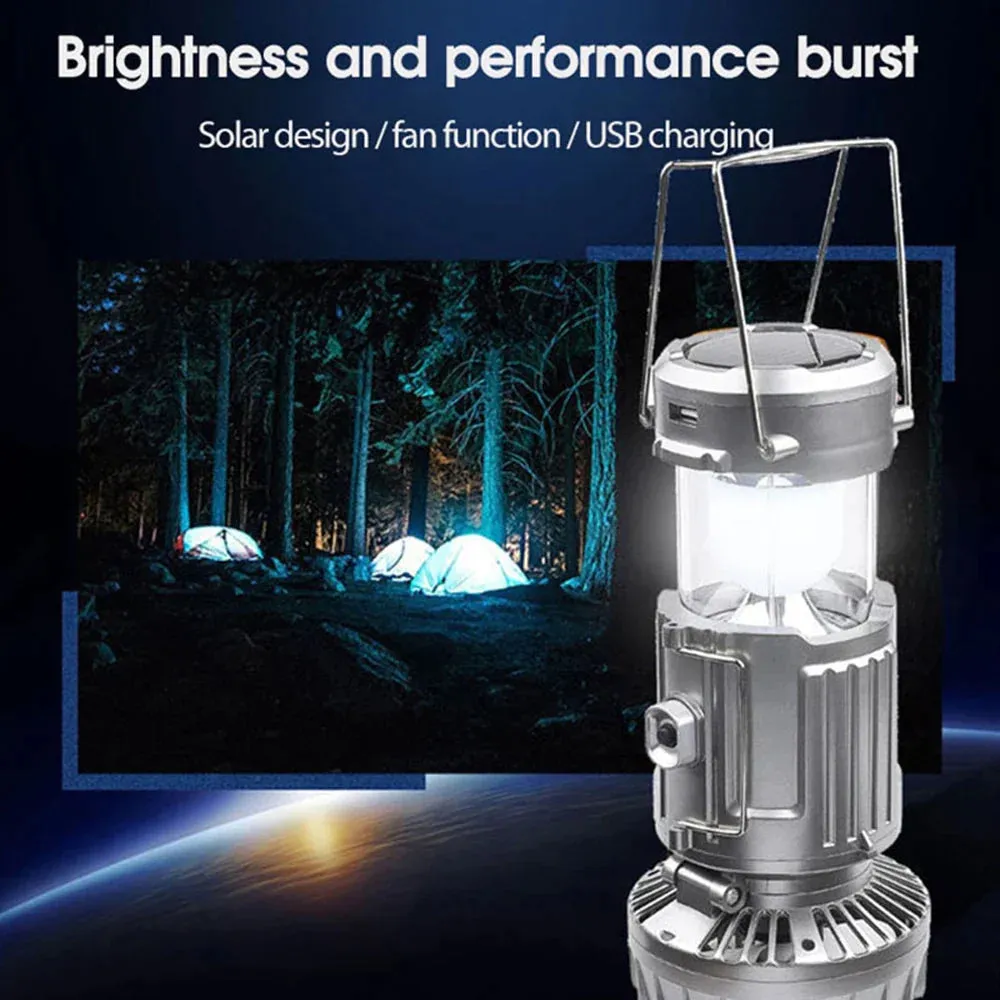 Solar Charge 2 In 1 Portable LED Camping Lantern With Fan