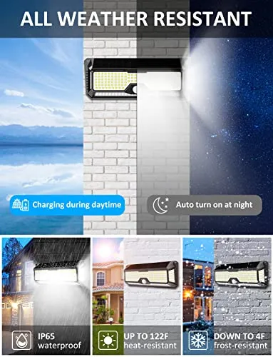 Solar Outdoor Lights - 4000Lm 268 LED Motion Sensor Lights Outdoor, IP65 Waterproof Led Security Lights Bright Solar Wireless Flood Wall Lights with 3 Optional Modes and 4 Wide Angle (2 Pack)