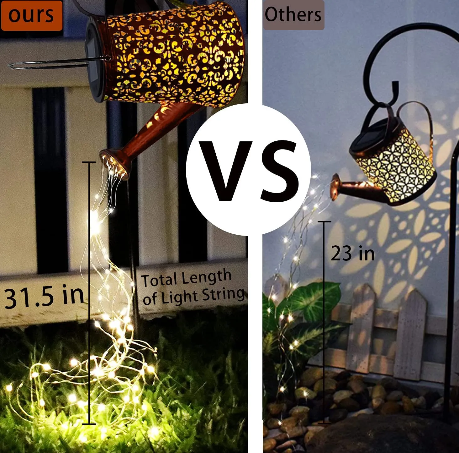 Solar Watering Can Lights Waterproof Outdoor Fairy Lartern Hanging Retro Metal Kettle