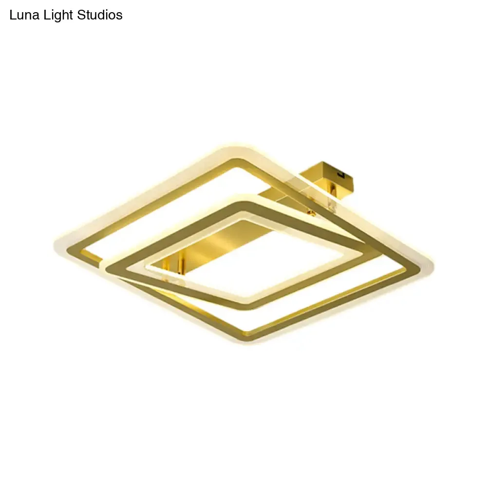 Square Frame Flush Mount Lamp, Simple Metal LED Bedroom Light in Gold - 16"/19.5