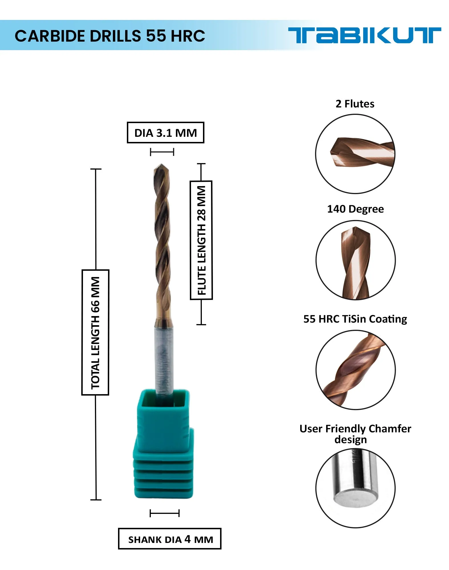 Tabikut drill 3 mm to 3.9 mm pack of 1 (1 piece as per size choosen )