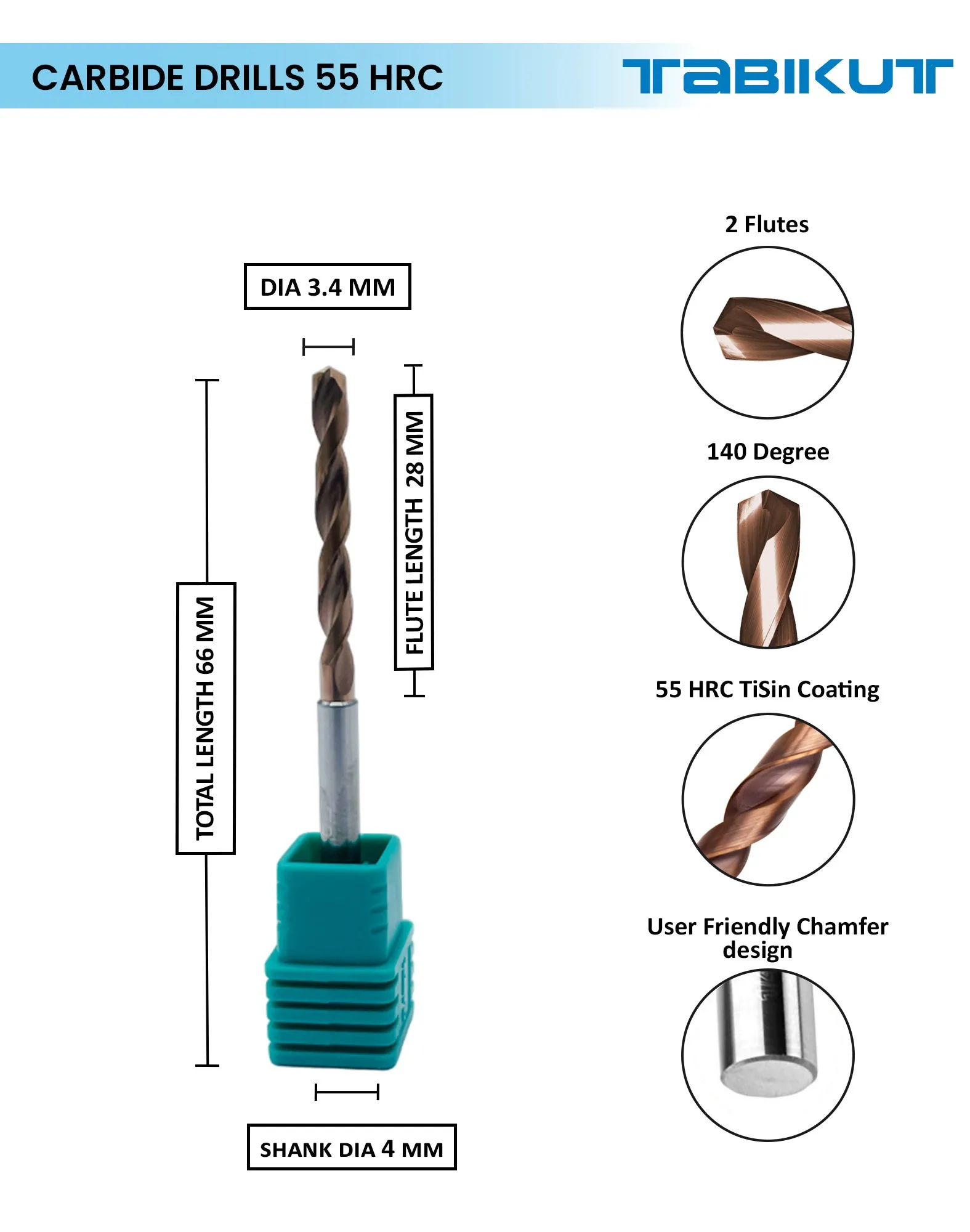 Tabikut drill 3 mm to 3.9 mm pack of 1 (1 piece as per size choosen )