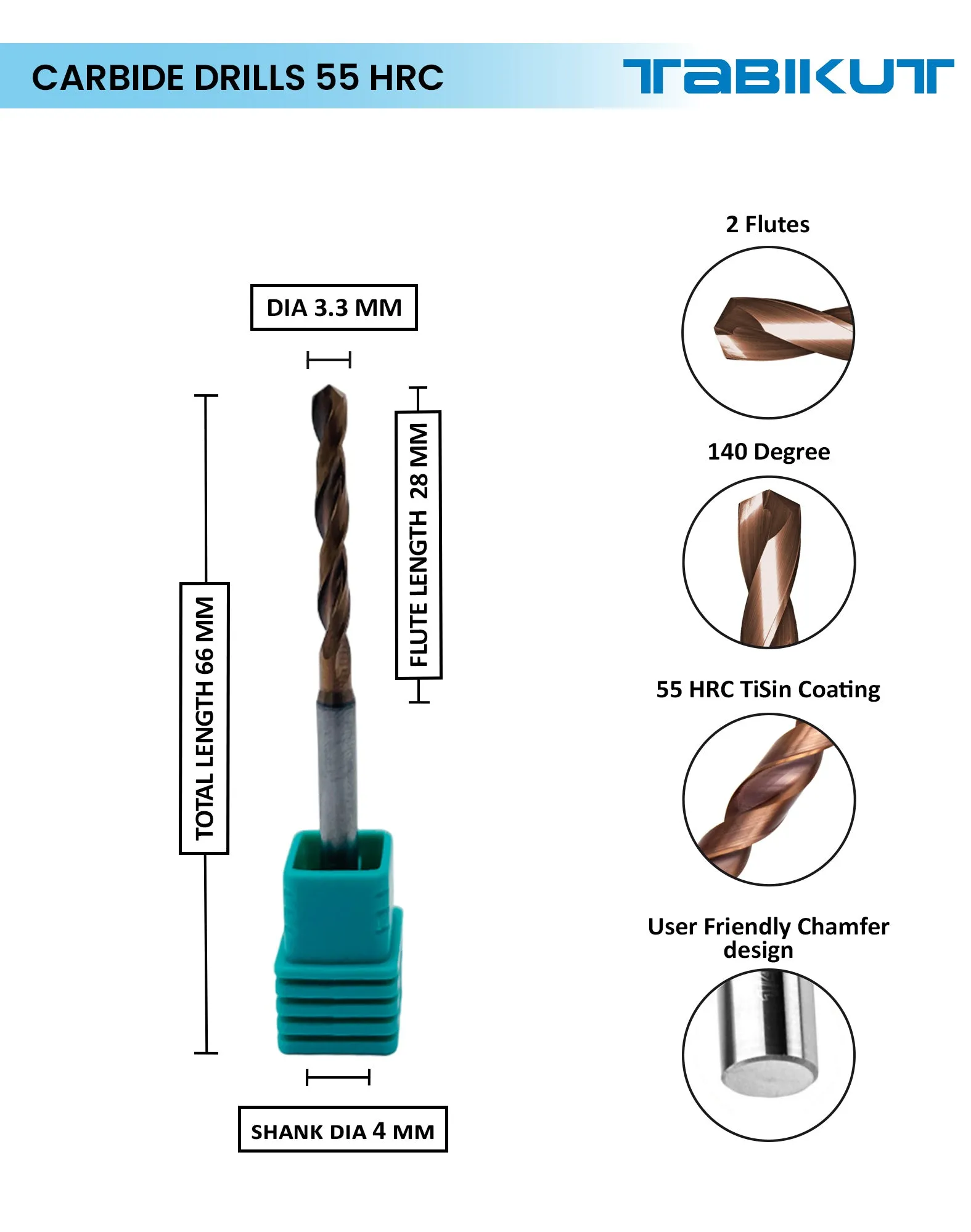 Tabikut drill 3 mm to 3.9 mm pack of 1 (1 piece as per size choosen )