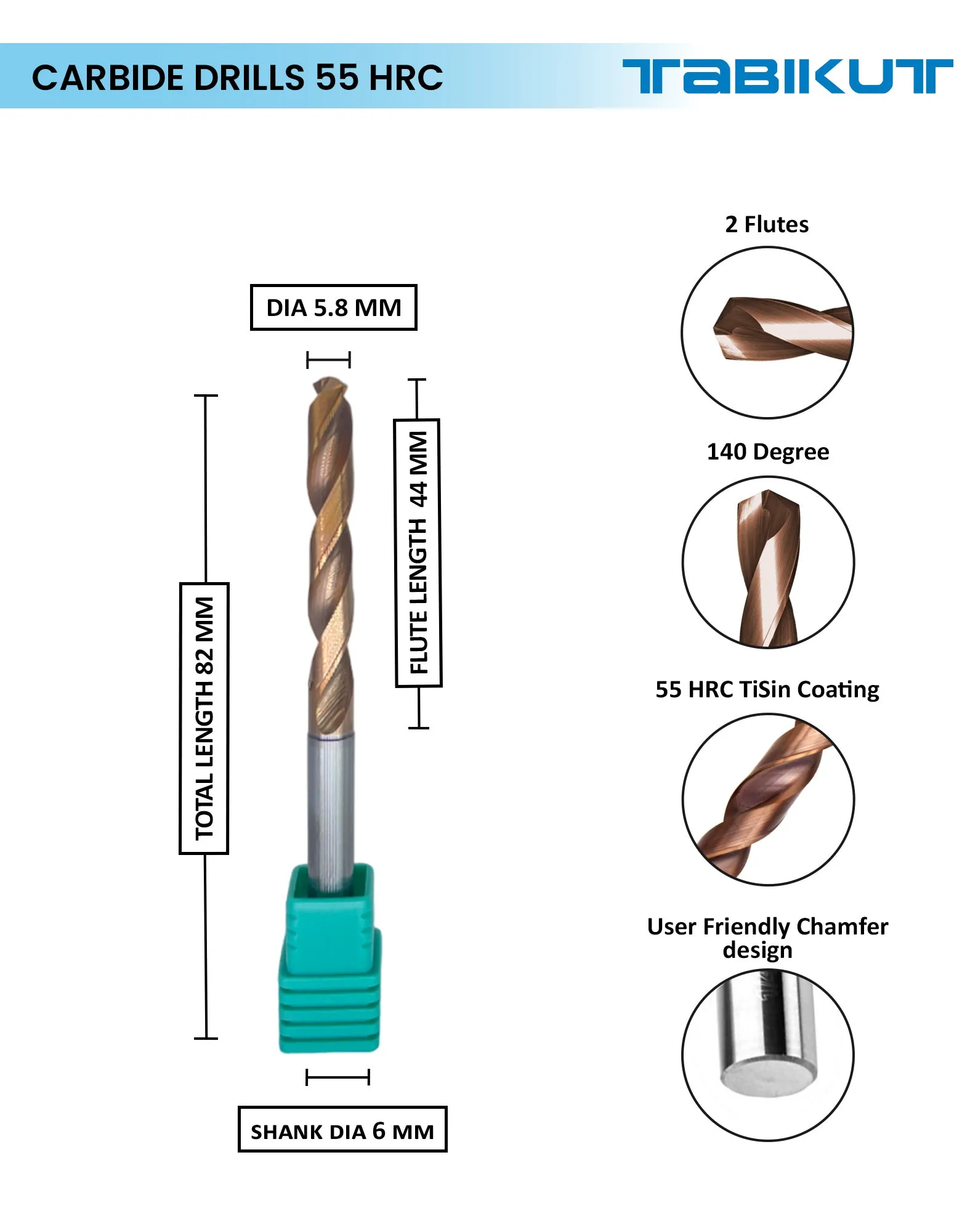 Tabikut Drill 5 mm to 5.9 mm pack of 1 (1 piece as per size choosen )