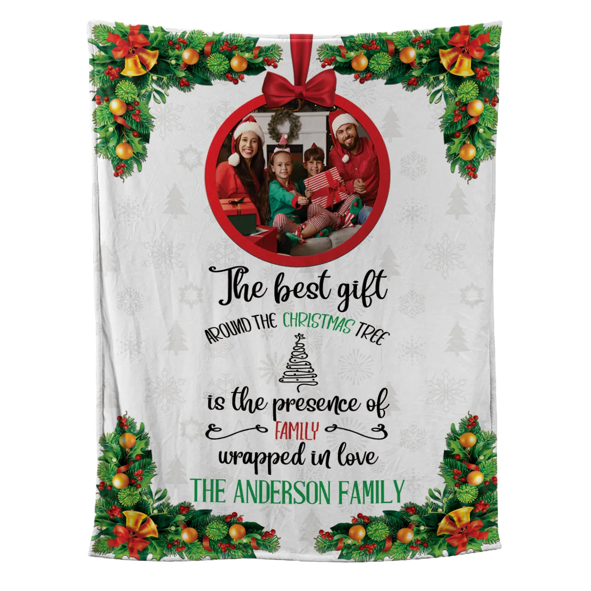 Teesdily | Family Christmas Custom Photo Blanket The Best Gift Is The Presence Of Family Wrapped In Love Sherpa Fleece Blanket Xmas Home Decoration