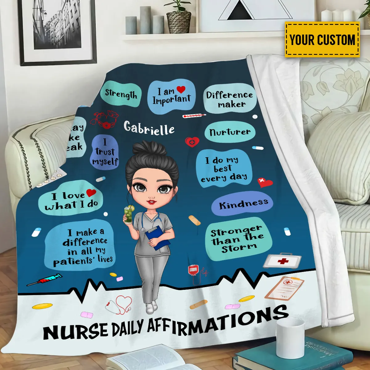 Teesdily | Personalized Name Nurse Daily Affirmation Travel Fleece Blanket Nurse Different Maker Sherpa Blanket Appreciation Gifts For Nursing Day