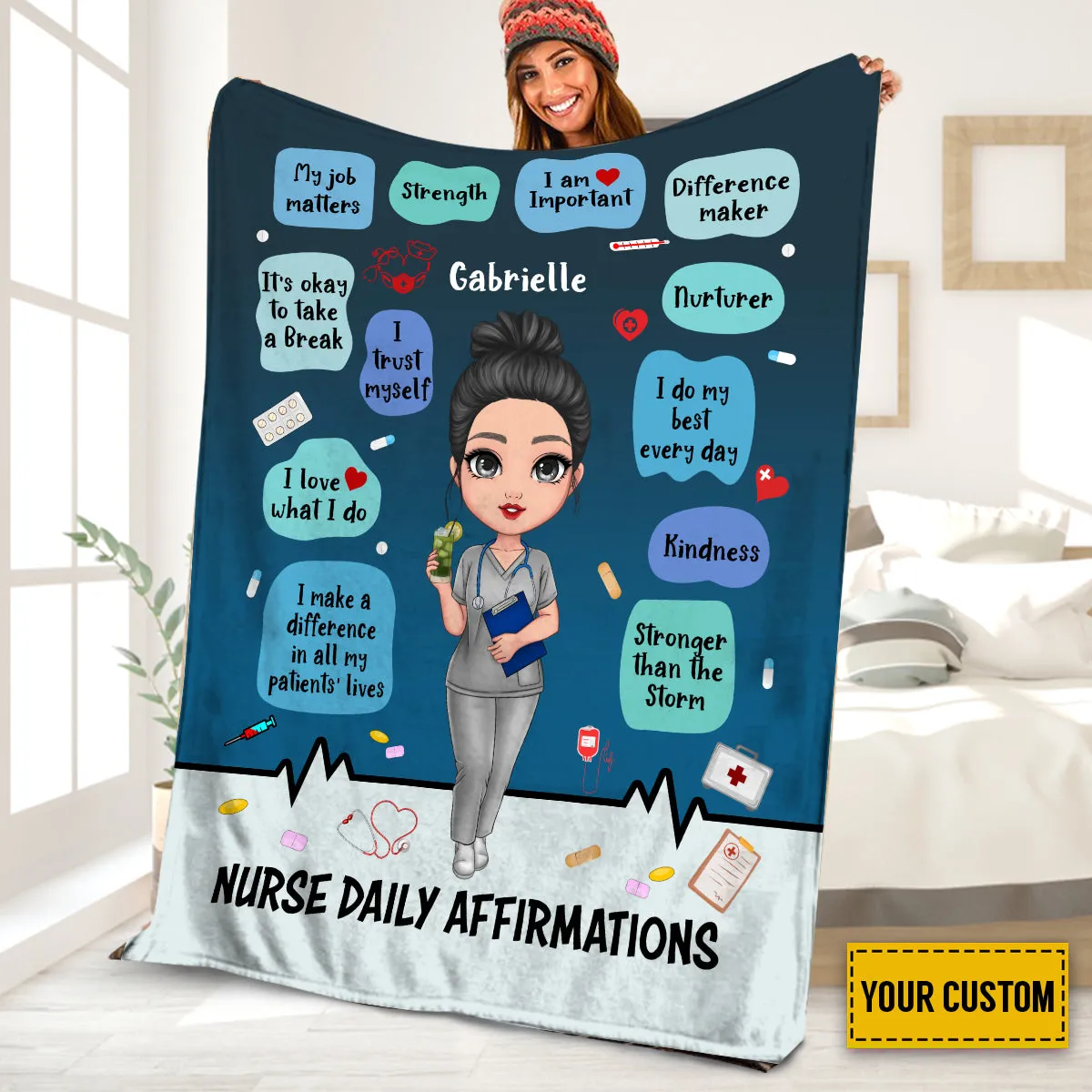 Teesdily | Personalized Name Nurse Daily Affirmation Travel Fleece Blanket Nurse Different Maker Sherpa Blanket Appreciation Gifts For Nursing Day