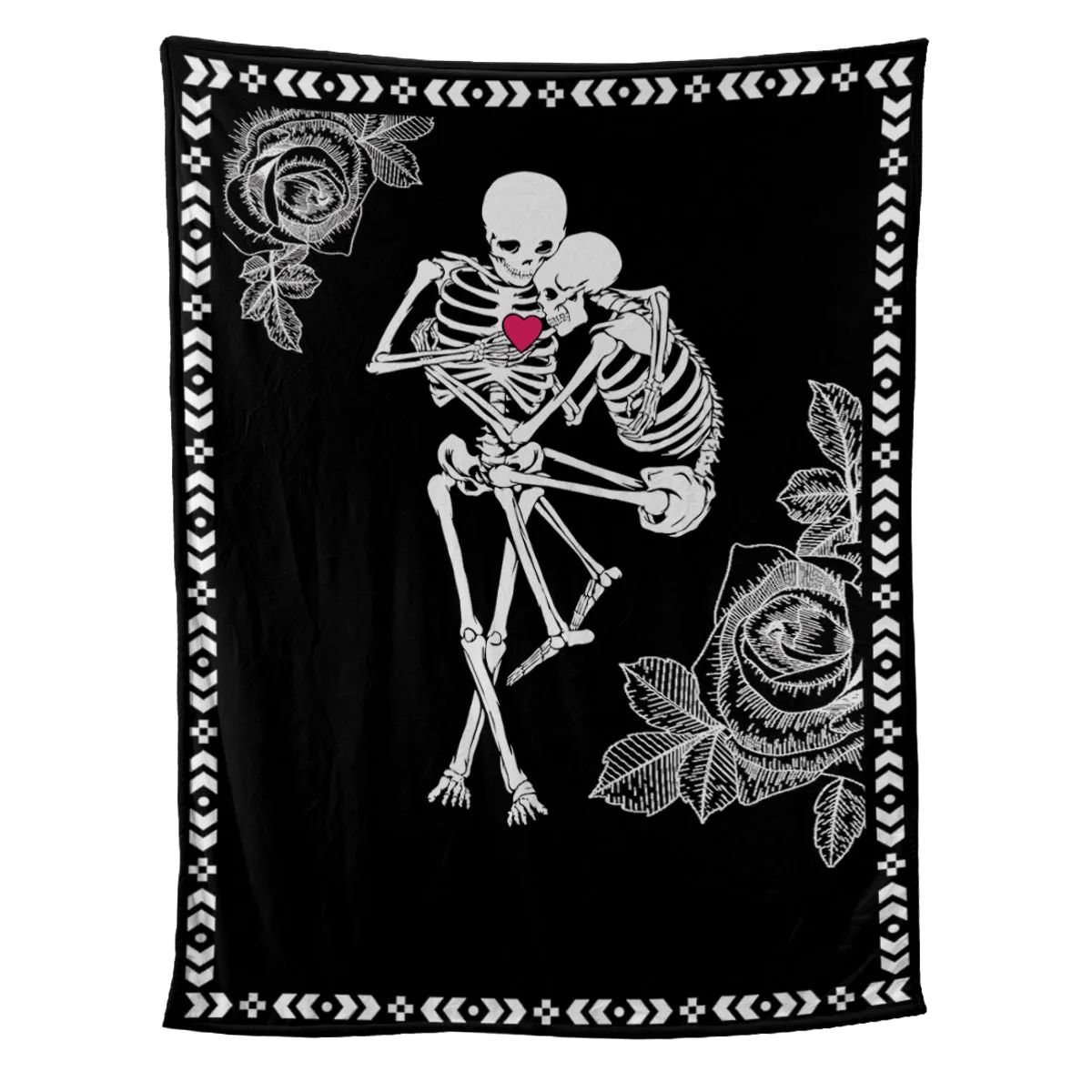 Teesdily | Skeleton Couple Rose Fleece Blanket Day Of The Dead Sherpa Blanket Never Forget That I Love You Throw Blanket Halloween Gifts Goth Style