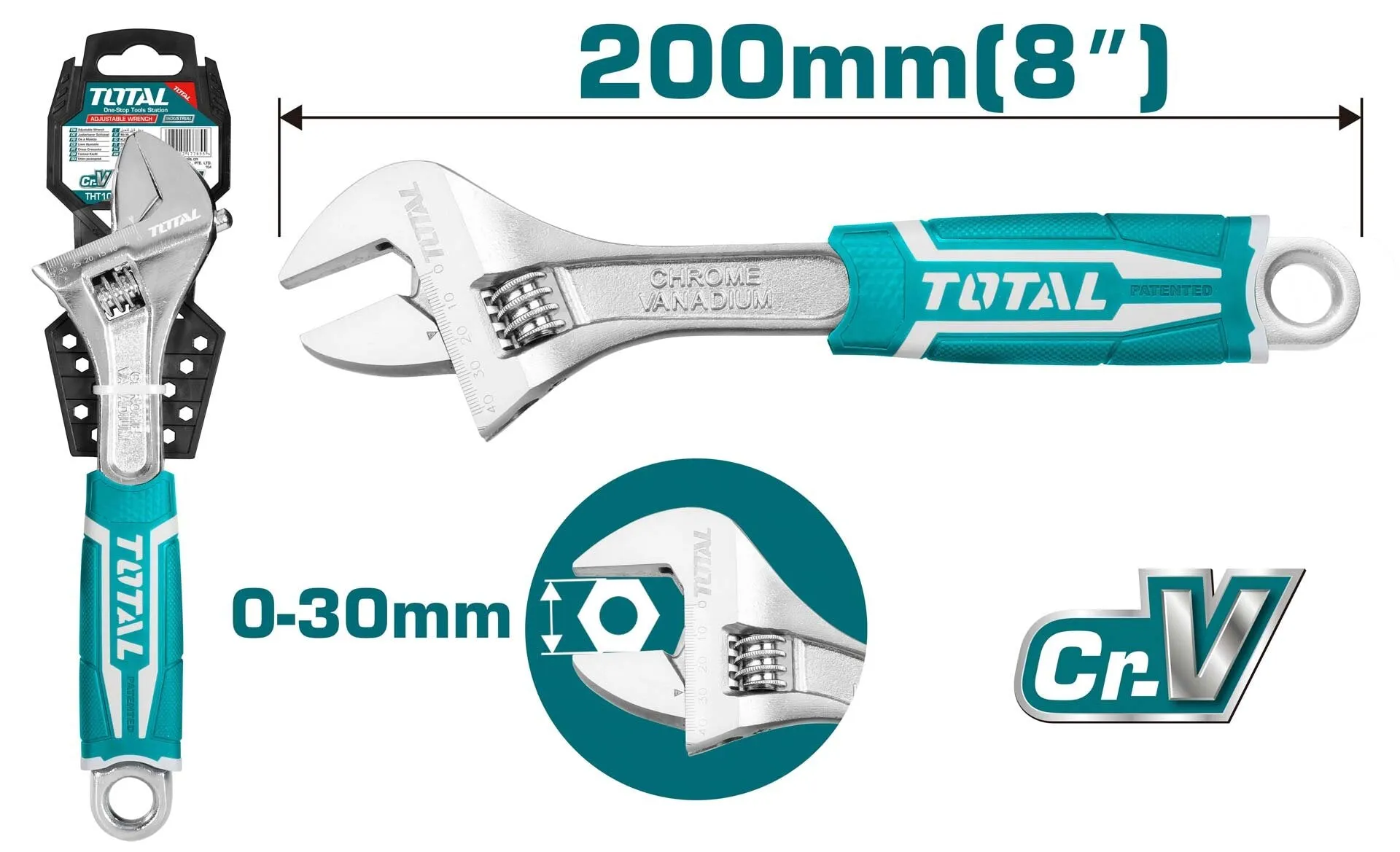 TOTAL | Wrench Adjustable 200mm/8" Rubber Handle