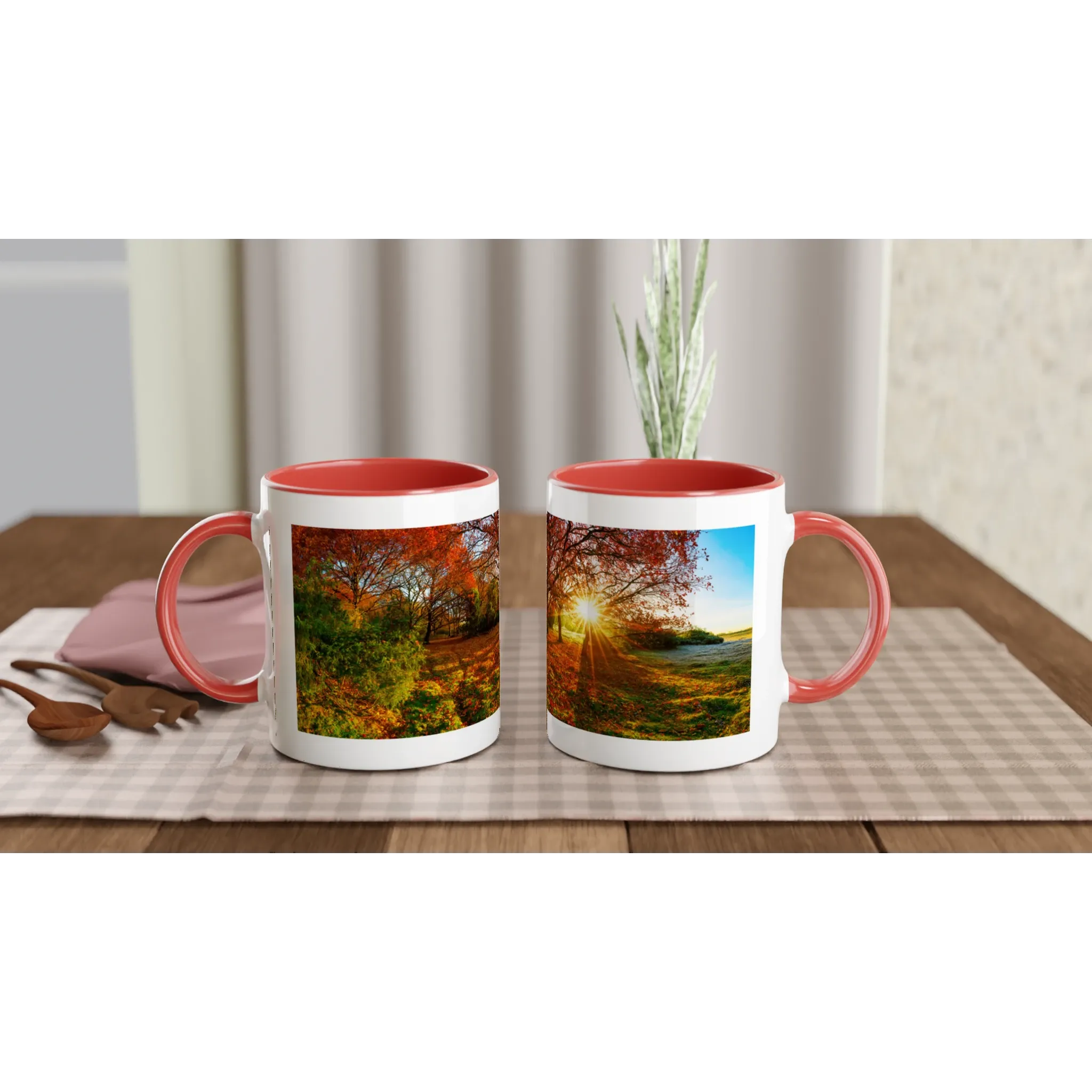 Trees in Autumn Season - Red Ceramic Mug