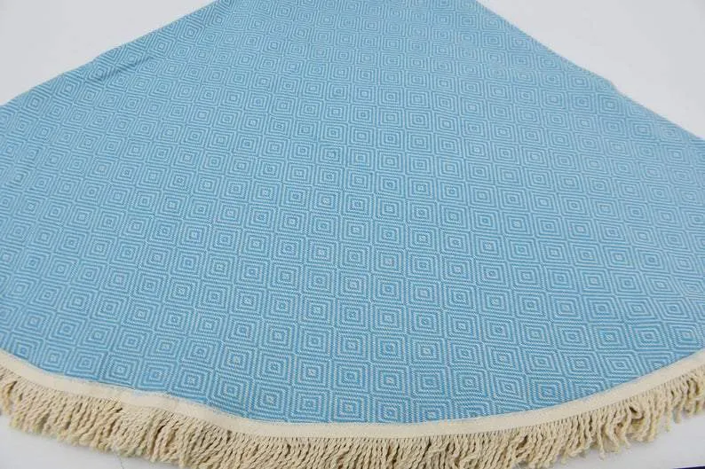 Turquoise 100% Cotton Round Beach Towel