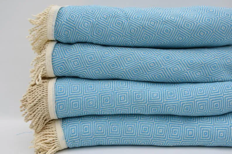 Turquoise 100% Cotton Round Beach Towel