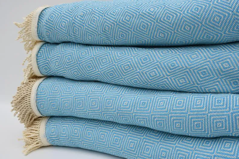 Turquoise 100% Cotton Round Beach Towel