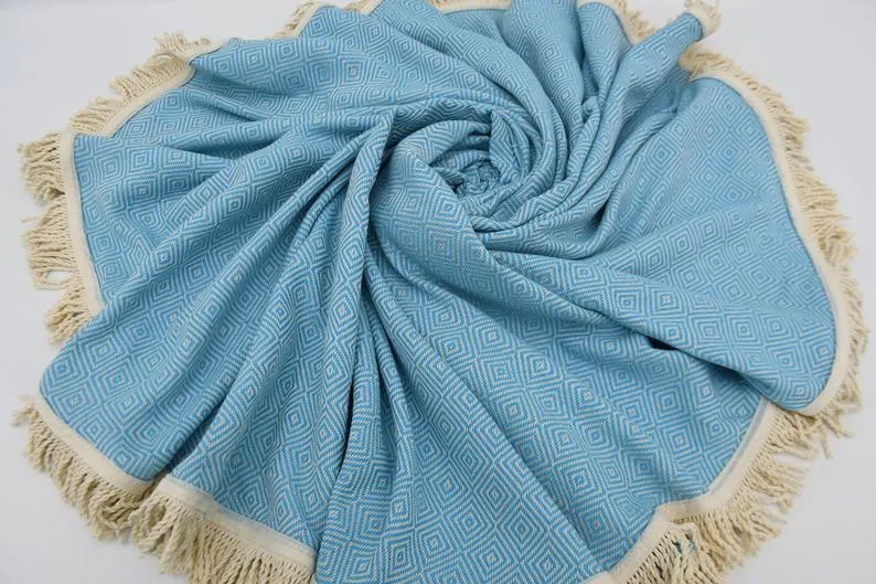 Turquoise 100% Cotton Round Beach Towel