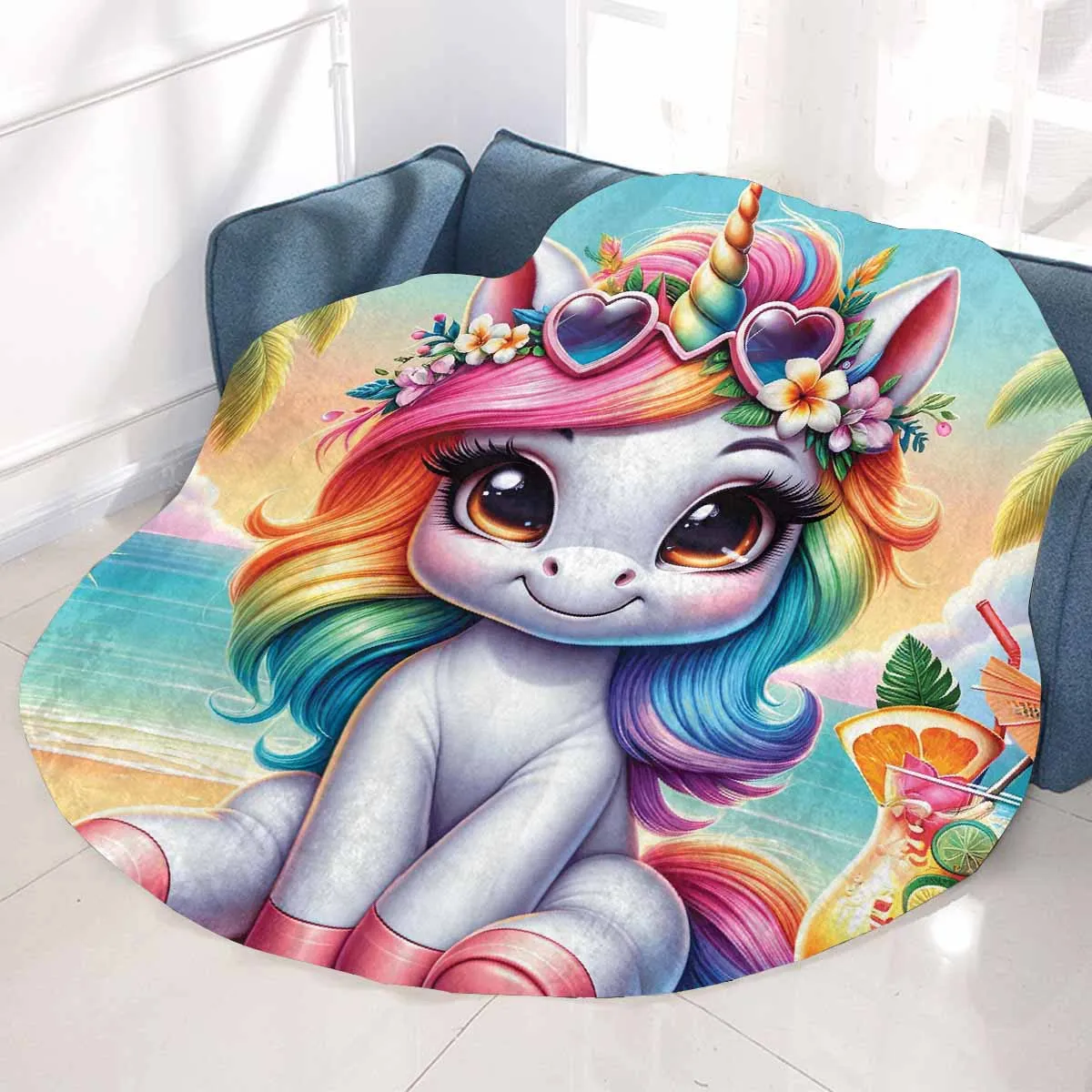 Unicorn_Awd35125  Circular Micro Fleece Blanket 47"