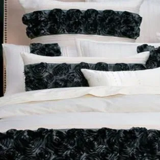 Valentina Black long filled Roses Cushion by Private Collection