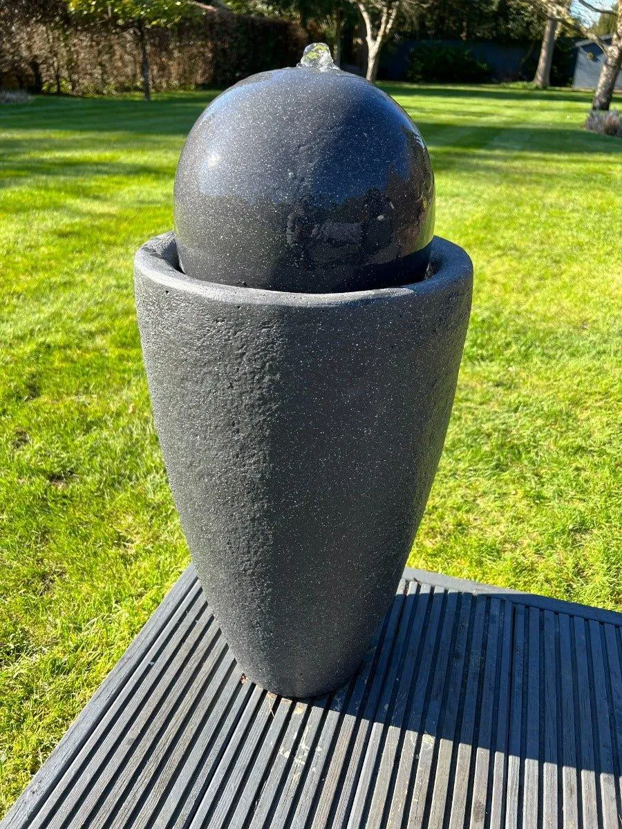 Vase Globe Water Feature with LED Lights -  Solar Panel 65x31x31 Dark Grey