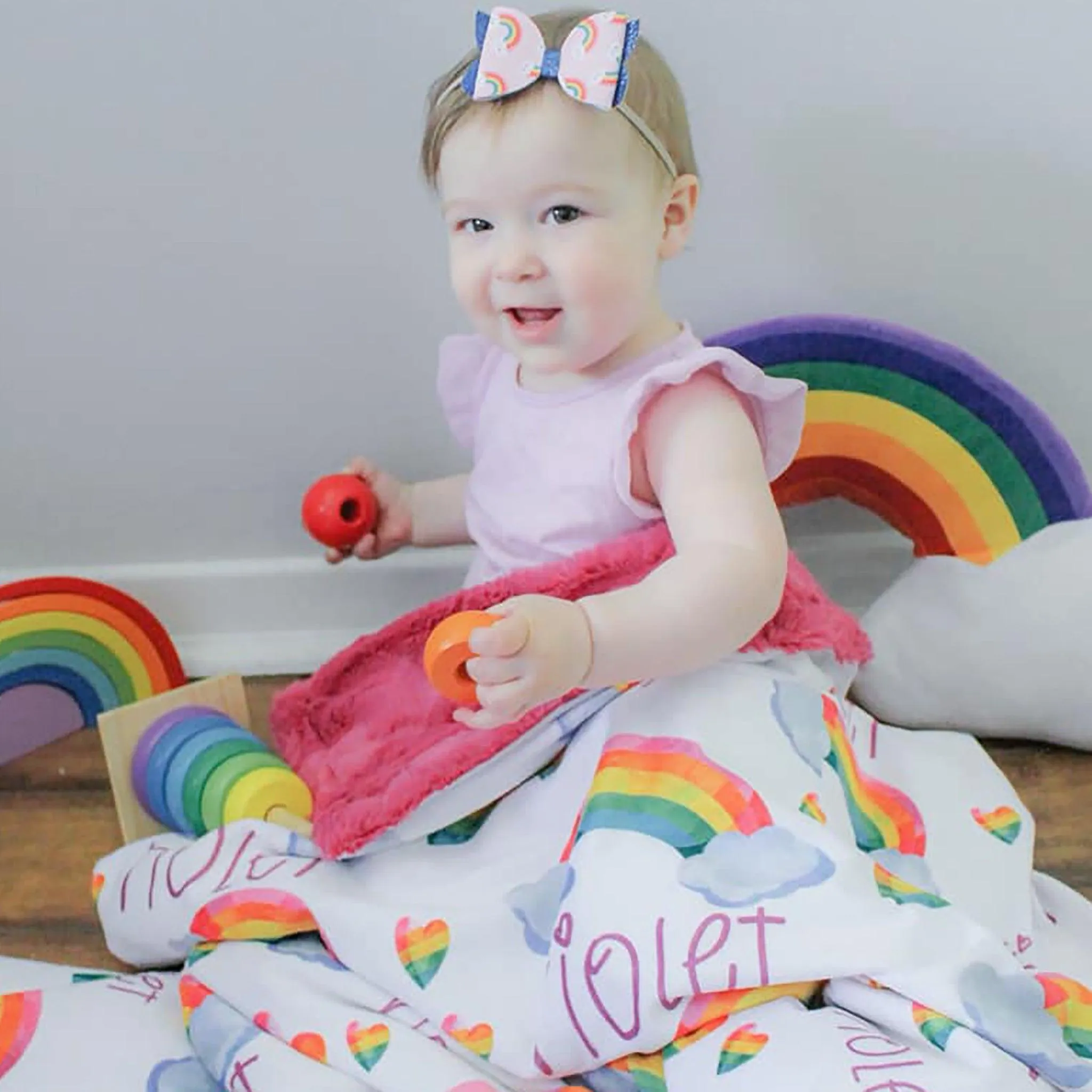 Vibrant Rainbow Print Personalized Minky Blanket (Smooth Minky)