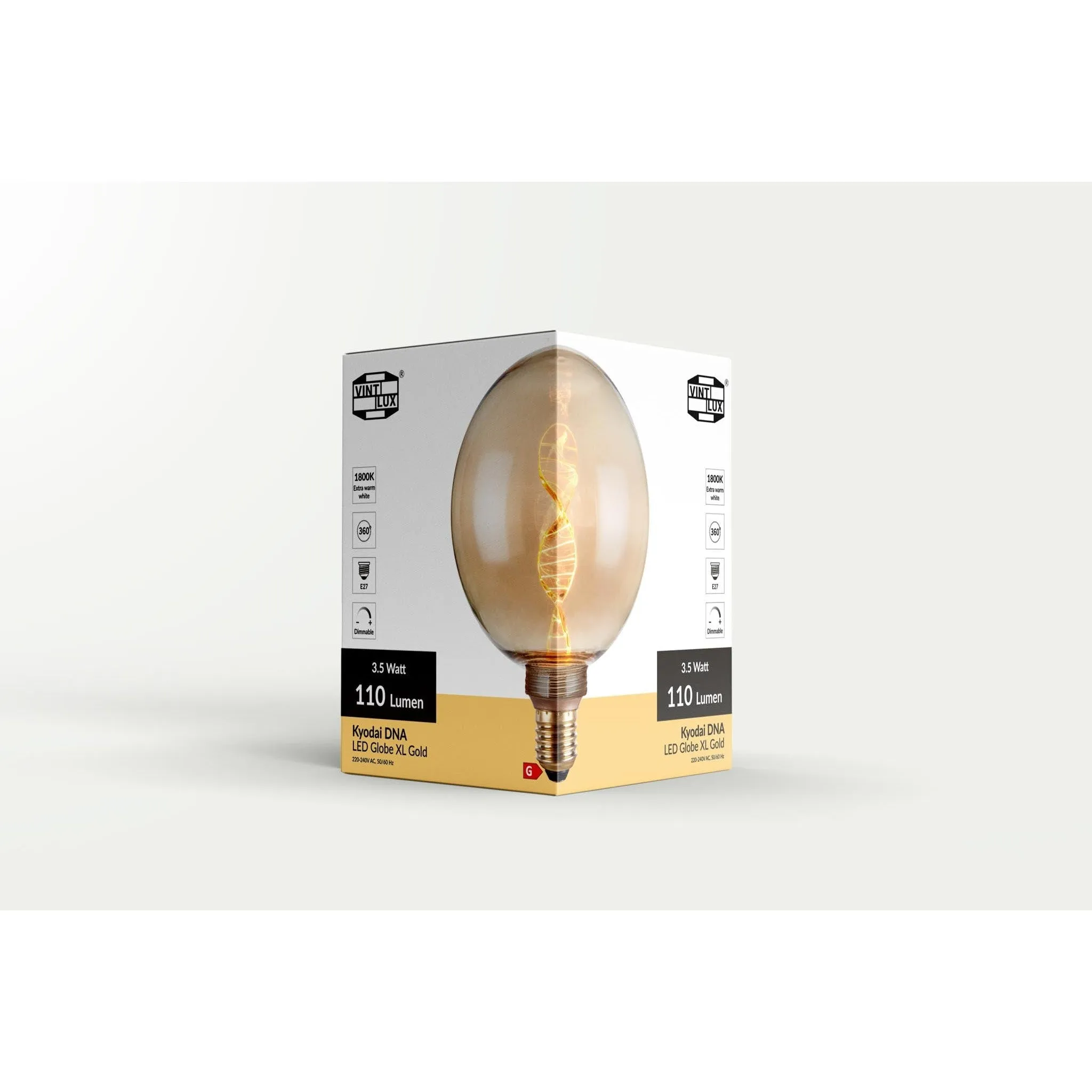 Vintlux E27 Dimmable LED Filament Lamp 4W G125 110lm 1800K Kyodai DNA Globe XL Gold