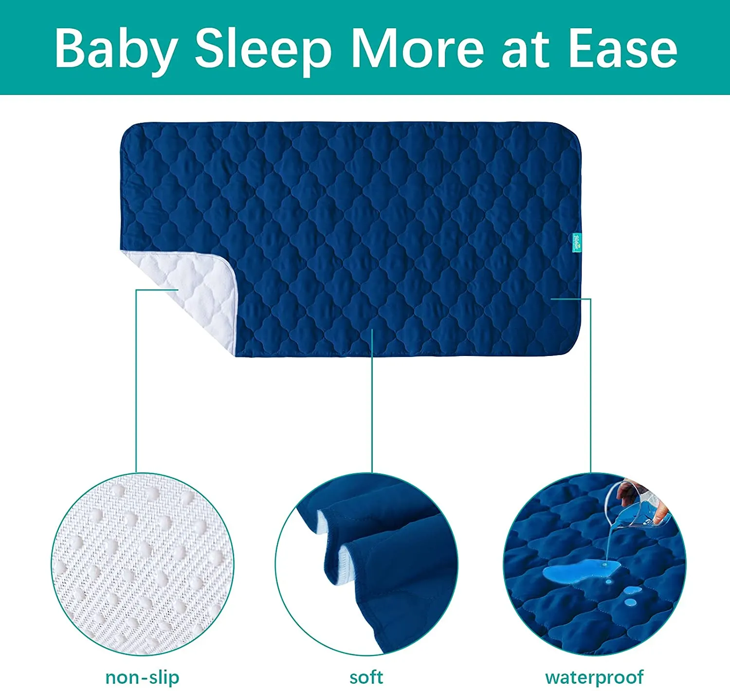 Waterproof Crib Mattress Protector Pad | Bed Pad Mat - 52" x 28", Anti Slip & Durable, Navy