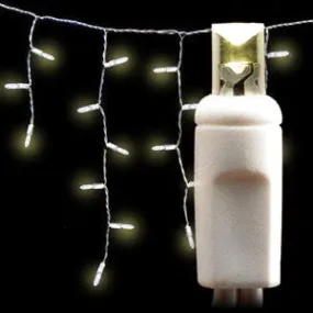 Wide Angle 5MM LED Icicle Lights - 100 Count - Warm White - White Wire