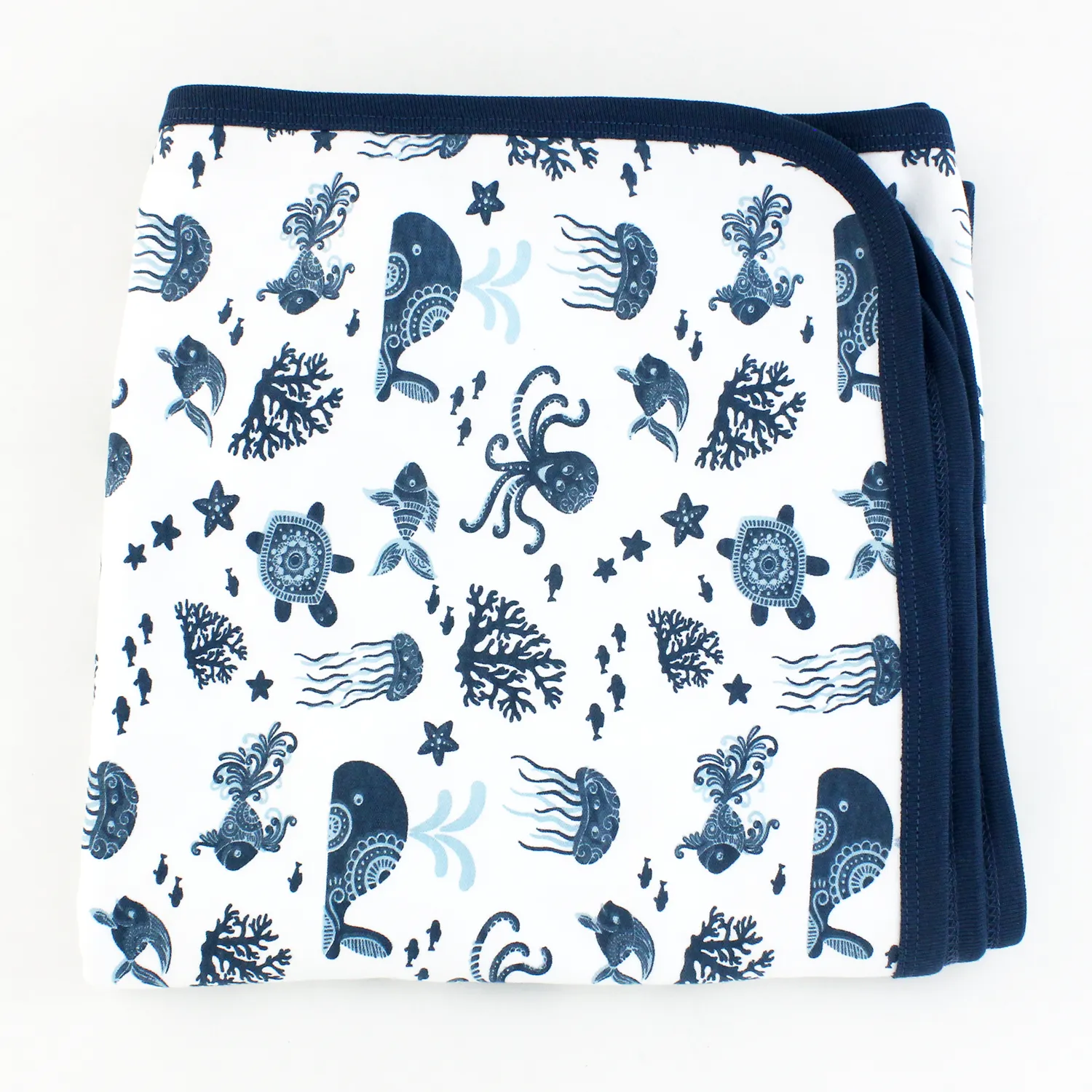 Wrapped with Endanzoo Organic Baby Swaddle Blanket - Deep Sea