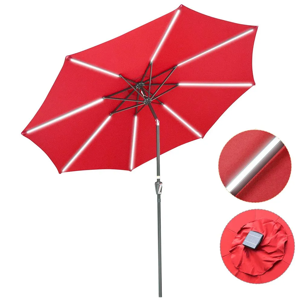 Yescom Solar Umbrella w/ Lights Tilt Market Umbrella 10ft 8-Rib