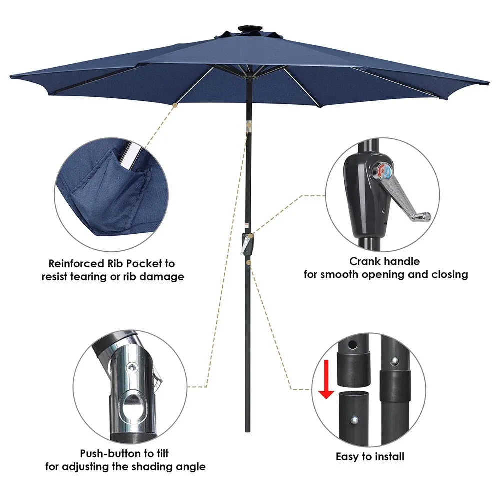 Yescom Solar Umbrella w/ Lights Tilt Market Umbrella 10ft 8-Rib