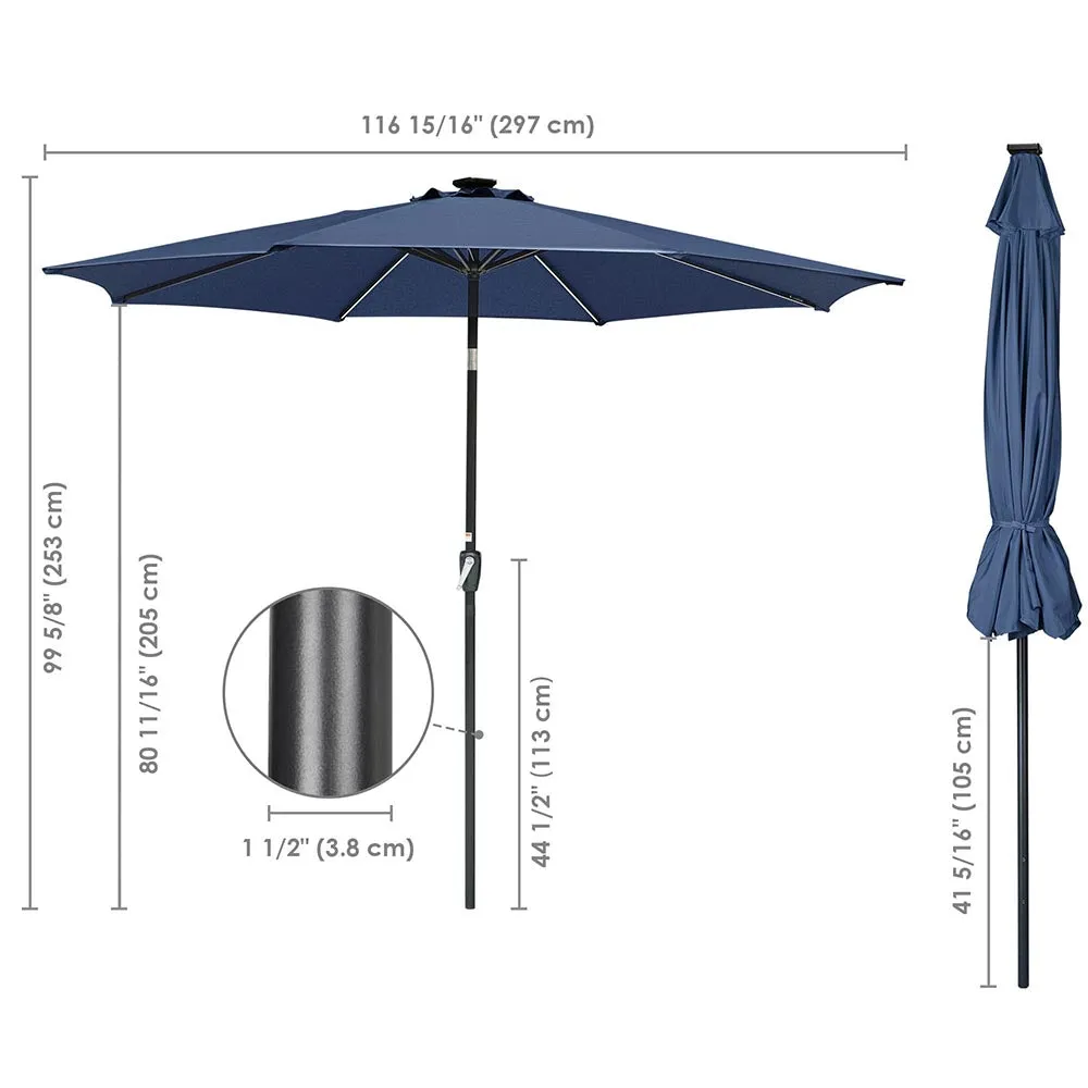 Yescom Solar Umbrella w/ Lights Tilt Market Umbrella 10ft 8-Rib