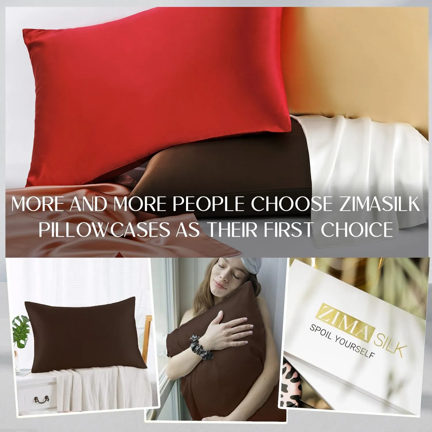 ZIMASILK 100% Pure Mulberry Silk Pillowcase for Hair and Skin Health,Soft and Smooth,Both Sides Premium Grade 6A Silk,600 Thread Count,with Hidden Zipper,1pc (Queen 20''x30'',Chocolate)